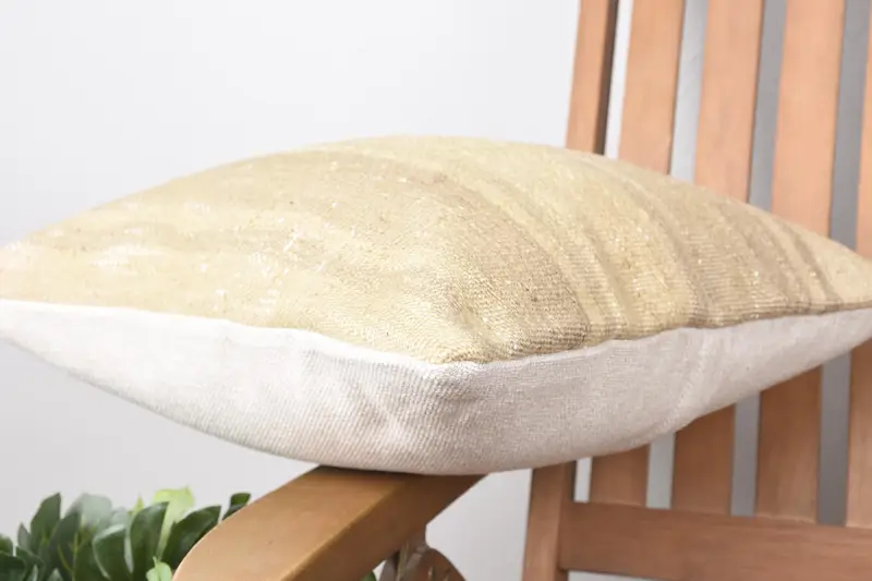 Boho Pillow, Pillow Sham, Handmade Throw Cushion Case, Kilim Pillow Cover, Ottoman Pillow Cover, Boho Pillow Sham Cover, 16x16 Beige Pillow Case - 6