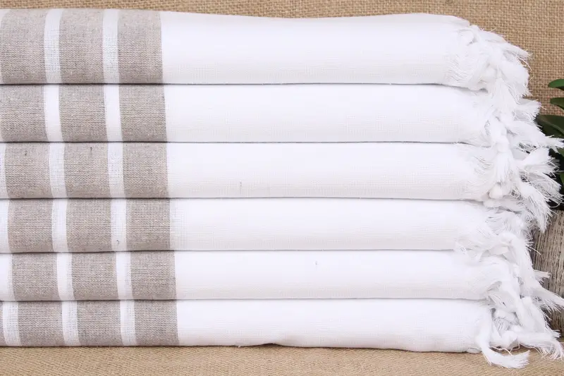 Beach Towel Personalized Turkish Cotton Brown Stripes, 40x71 Inches