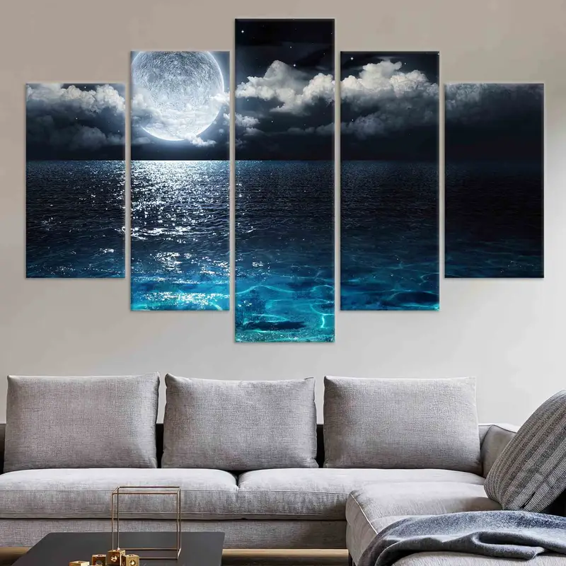 Kişiselleştirilmiş duvar sanatı, deniz üzerinde ay, ay duvar dekoru, dolunay poster, çiftlik evi duvar sanatı, oturma odası dekoru, tuval duvar sanatı, - 9