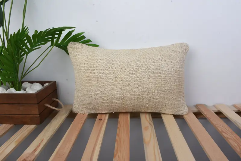 Vintage Pillow Sham, Handmade Kilim Cushion, Cushion, Pillow for Couch, Turkish Kilim Pillow, Ottoman Pillow Sham, 12x20 Beige Pillow Cover - 1