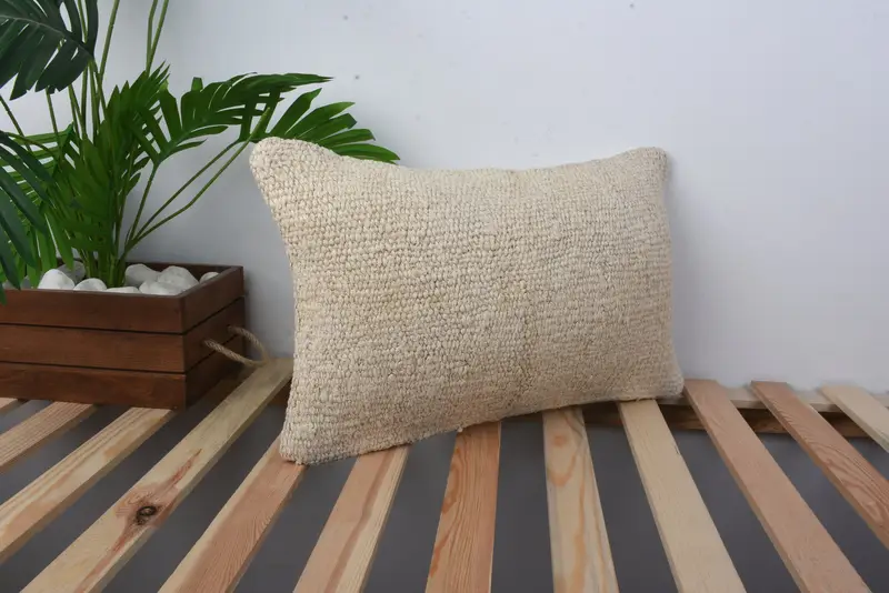 Vintage Pillow Sham, Handmade Kilim Cushion, Cushion, Pillow for Couch, Turkish Kilim Pillow, Ottoman Pillow Sham, 12x20 Beige Pillow Cover - 4