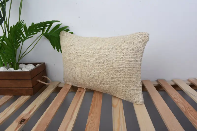 Vintage Pillow Sham, Handmade Kilim Cushion, Cushion, Pillow for Couch, Turkish Kilim Pillow, Ottoman Pillow Sham, 12x20 Beige Pillow Cover - 5