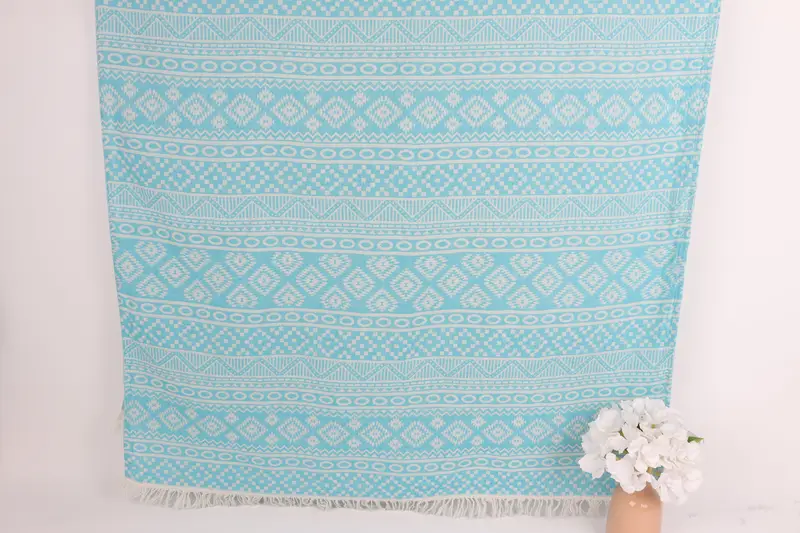 Turquoise Cotton Towel Geometric, Custom Beach Towel, 36x67 Inches
