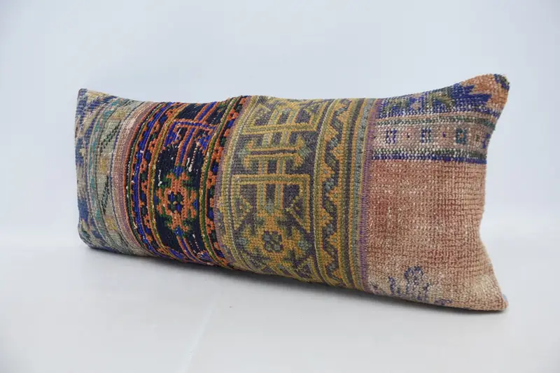 Ethnical Kilim Rug Pillow, Boho Pillow Sham Cover, Sofa Bolster Pillow, 16x36 Red Cushion Cover, Home Decor Pillow, Pillow Sham - 4