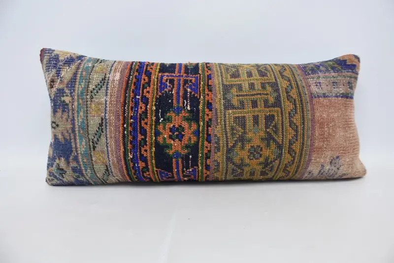 Ethnical Kilim Rug Pillow, Boho Pillow Sham Cover, Sofa Bolster Pillow, 16x36 Red Cushion Cover, Home Decor Pillow, Pillow Sham - 1