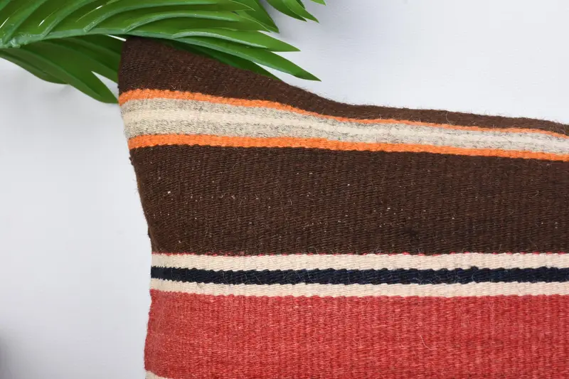 Nomadic Cushion, 12x24 Brown Pillow Sham, Boho Pillow, Office Chair Pillow Case, Ethnical Kilim Rug Pillow, Gift Pillow, Pillow Cover - 2