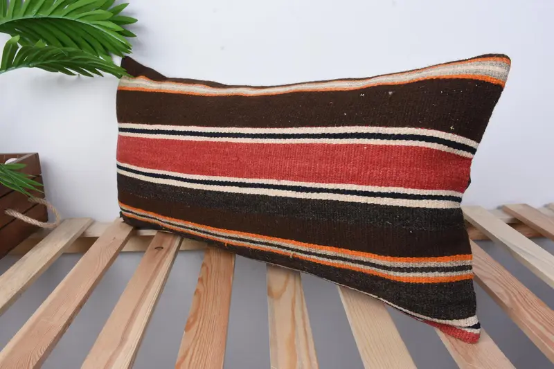 Nomadic Cushion, 12x24 Brown Pillow Sham, Boho Pillow, Office Chair Pillow Case, Ethnical Kilim Rug Pillow, Gift Pillow, Pillow Cover - 4