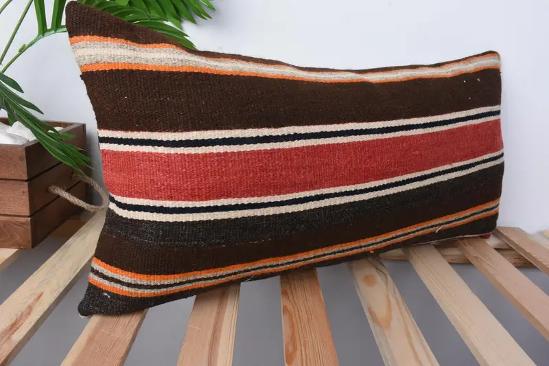 Nomadic Cushion, 12x24 Brown Pillow Sham, Boho Pillow, Office Chair Pillow Case, Ethnical Kilim Rug Pillow, Gift Pillow, Pillow Cover - 5