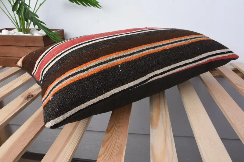 Nomadic Cushion, 12x24 Brown Pillow Sham, Boho Pillow, Office Chair Pillow Case, Ethnical Kilim Rug Pillow, Gift Pillow, Pillow Cover - 6