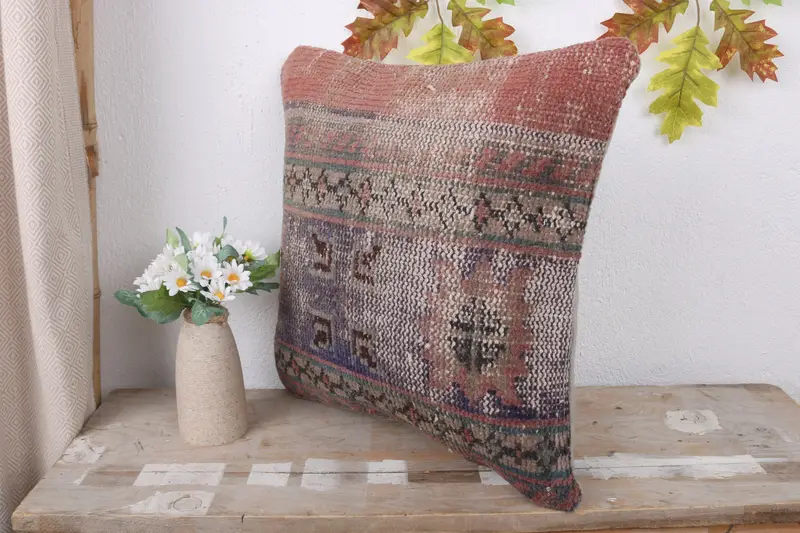 Cushion Case, Vintage Kilim Throw Pillow, Tapestry Cushion Case, Pillow for Couch, 16x16 Red Pillow Sham, Comfy Throw Cushion Case, Pillow for Sofa - 4