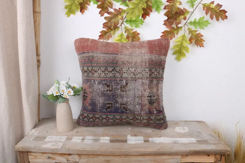 Cushion Case, Vintage Kilim Throw Pillow, Tapestry Cushion Case, Pillow for Couch, 16x16 Red Pillow Sham, Comfy Throw Cushion Case, Pillow for Sofa - 1