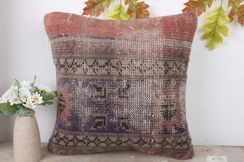 Cushion Case, Vintage Kilim Throw Pillow, Tapestry Cushion Case, Pillow for Couch, 16x16 Red Pillow Sham, Comfy Throw Cushion Case, Pillow for Sofa - 2