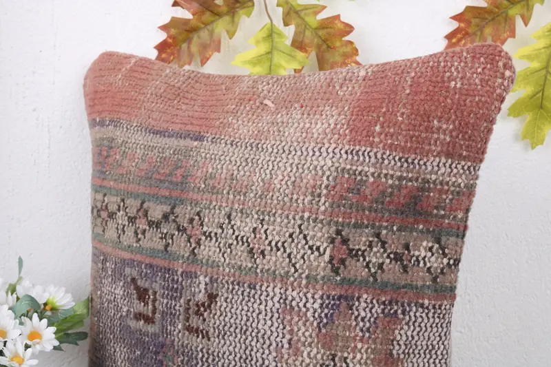 Cushion Case, Vintage Kilim Throw Pillow, Tapestry Cushion Case, Pillow for Couch, 16x16 Red Pillow Sham, Comfy Throw Cushion Case, Pillow for Sofa - 5