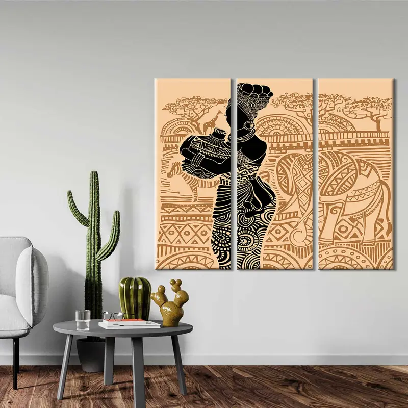Beige and Black African Woman, Ethnic Dresses, Afro Colors, African Style Drawing Effective ,African Traditional Accessories,African Girls - 4