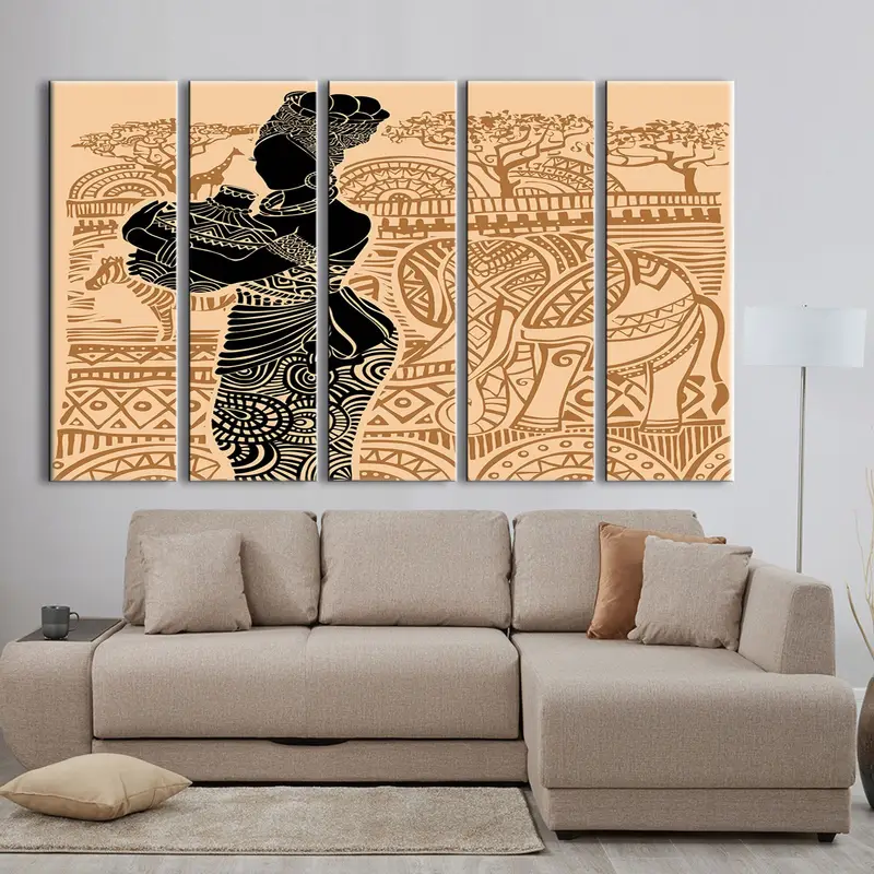 Beige and Black African Woman, Ethnic Dresses, Afro Colors, African Style Drawing Effective ,African Traditional Accessories,African Girls - 1