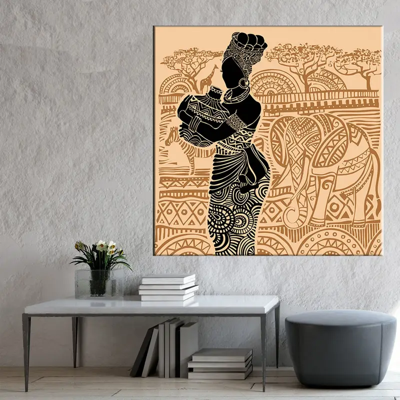 Beige and Black African Woman, Ethnic Dresses, Afro Colors, African Style Drawing Effective ,African Traditional Accessories,African Girls - 6