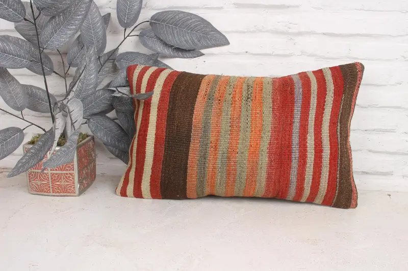 Gift Pillow, Authentic Pillow Cover, Home Decor Pillow, Pillow Case, Vintage Kilim Throw Pillow, 12x20 Red Pillow, Art Deco Cushion Cover - 1