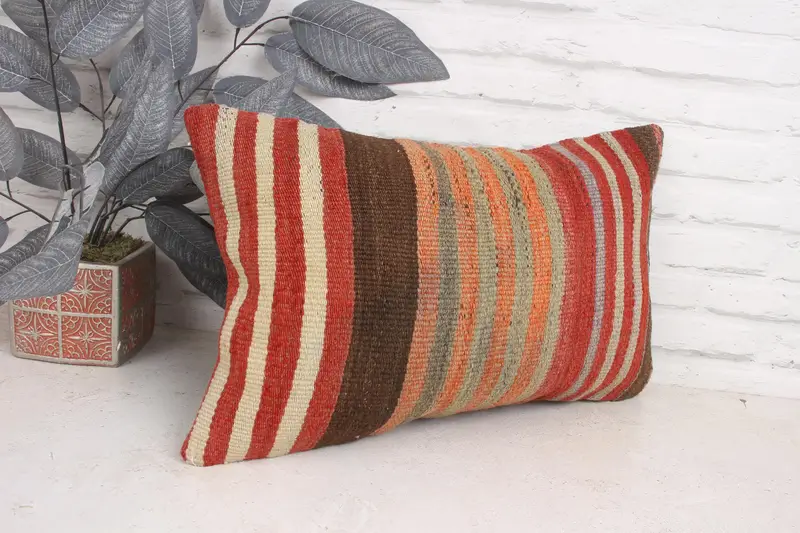 Gift Pillow, Authentic Pillow Cover, Home Decor Pillow, Pillow Case, Vintage Kilim Throw Pillow, 12x20 Red Pillow, Art Deco Cushion Cover - 3