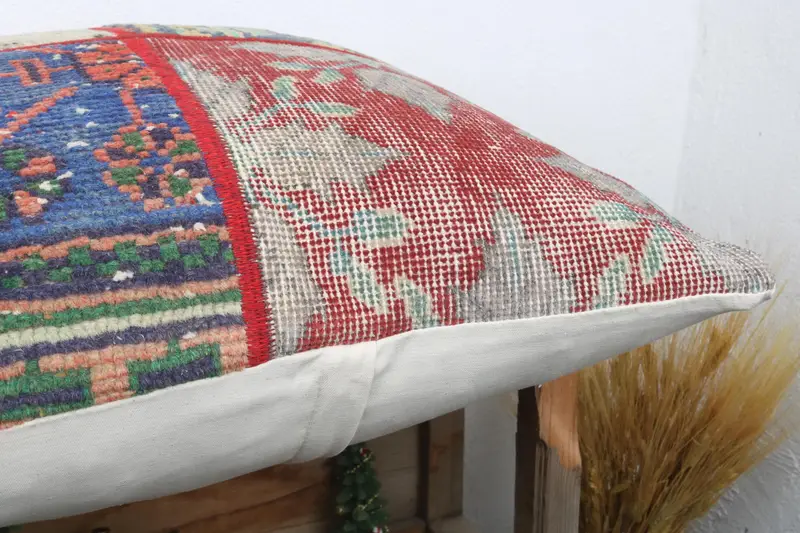 Vintage Kilim Pillow, Vintage Kilim Pillow Cushion Cover, Armchair Cushion Case, Pillow Cover, 24x24 Blue Pillow Sham, Kilim Pillow, Antique Pillows - 6