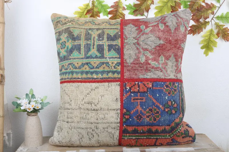Vintage Kilim Pillow, Vintage Kilim Pillow Cushion Cover, Armchair Cushion Case, Pillow Cover, 24x24 Blue Pillow Sham, Kilim Pillow, Antique Pillows - 2