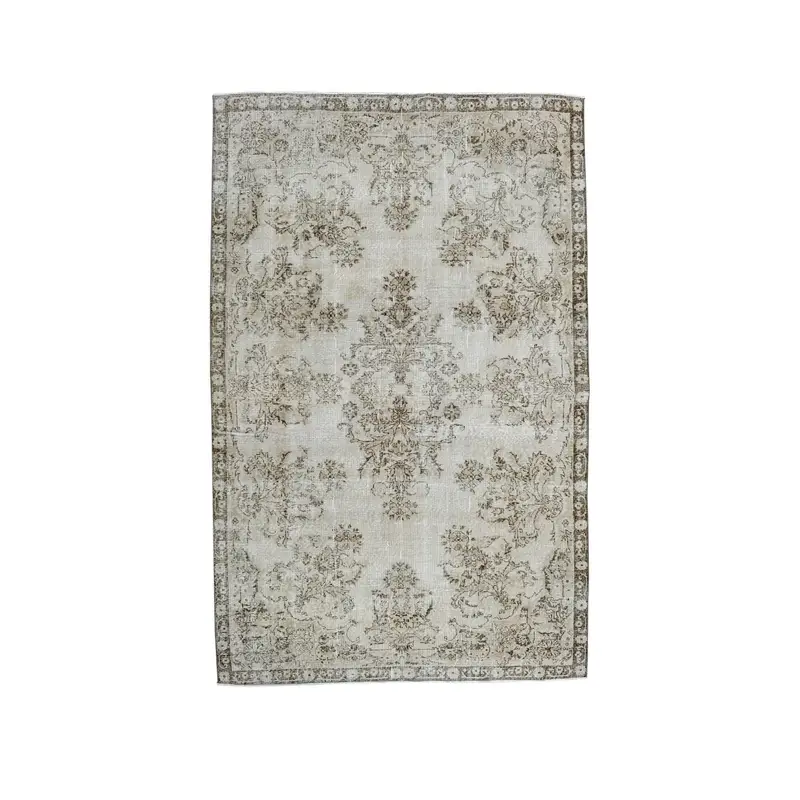 6.6x10.3 ft Büyük Türk Vintage Halısı, Gri Patchwork Yün Halı - 1
