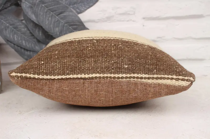 Throw Kilim Pillow, Cushion Cover, Outdoor Bolster Pillow Case, Kilim Pillow, 12x12 Brown Pillow Cover, Pillow for Sofa, Turkish Bench Cushion Case - 5