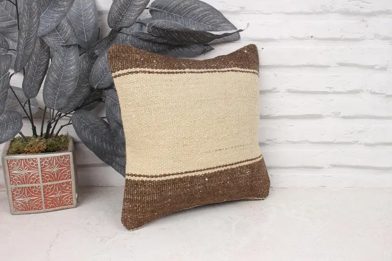 Throw Kilim Pillow, Cushion Cover, Outdoor Bolster Pillow Case, Kilim Pillow, 12x12 Brown Pillow Cover, Pillow for Sofa, Turkish Bench Cushion Case - 3