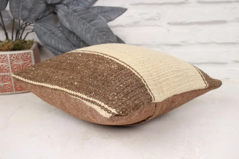 Throw Kilim Pillow, Cushion Cover, Outdoor Bolster Pillow Case, Kilim Pillow, 12x12 Brown Pillow Cover, Pillow for Sofa, Turkish Bench Cushion Case - 6
