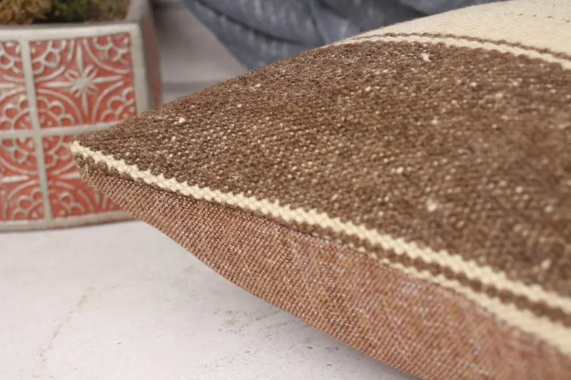 Throw Kilim Pillow, Cushion Cover, Outdoor Bolster Pillow Case, Kilim Pillow, 12x12 Brown Pillow Cover, Pillow for Sofa, Turkish Bench Cushion Case - 7