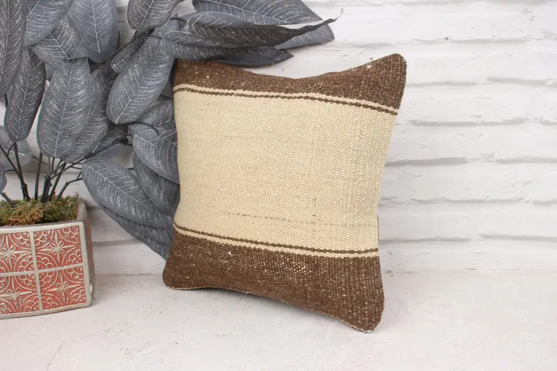 Throw Kilim Pillow, Cushion Cover, Outdoor Bolster Pillow Case, Kilim Pillow, 12x12 Brown Pillow Cover, Pillow for Sofa, Turkish Bench Cushion Case - 4