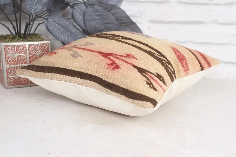 Cushion, Turkish Kilim Pillow, Kilim Pillow, 12x12 Beige Cushion Cover, Kilim Pillow Cover, Handwoven Pillow Cover Cushion - 6