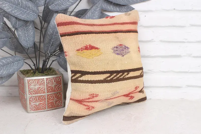 Cushion, Turkish Kilim Pillow, Kilim Pillow, 12x12 Beige Cushion Cover, Kilim Pillow Cover, Handwoven Pillow Cover Cushion - 4