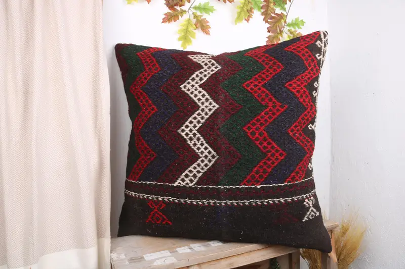 Ethnical Kilim Rug Pillow, Ethnic Pillow Cover Pillow Cover, Cushion Case, 32x32 Brown Pillow Case, Home Decor Pillow, Turkish Pillow - 4