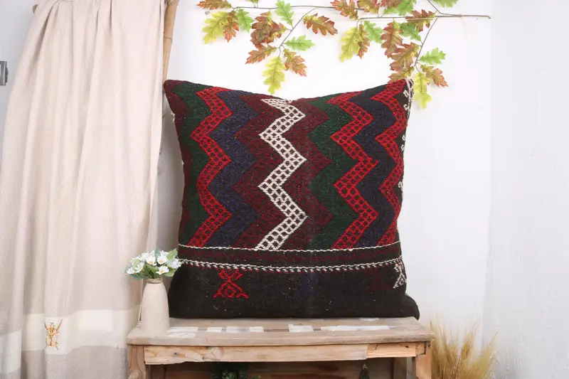 Ethnical Kilim Rug Pillow, Ethnic Pillow Cover Pillow Cover, Cushion Case, 32x32 Brown Pillow Case, Home Decor Pillow, Turkish Pillow - 1