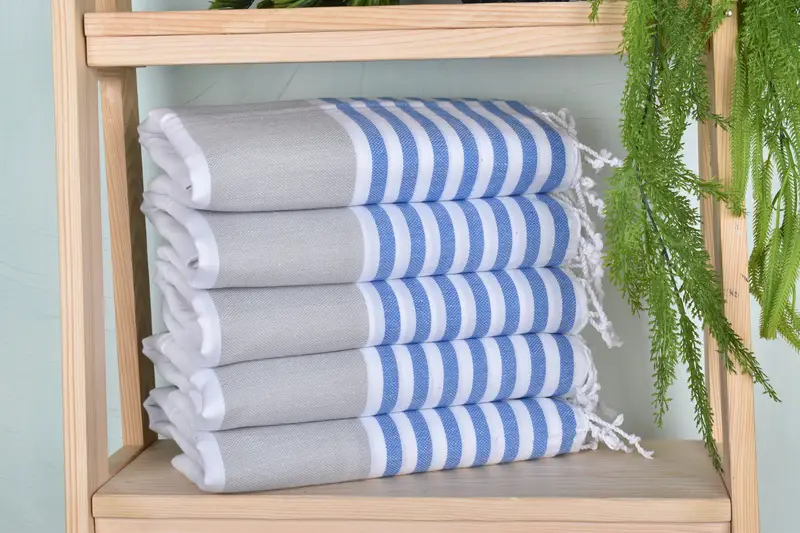 Striped Towel Gray-Blue Cotton, 40x71 Inches, Handmade, Organic Cotton/Linen