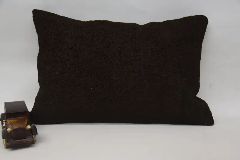 Braun & Schwarz gestreiftes Kissen, Vintage besticktes Kissen