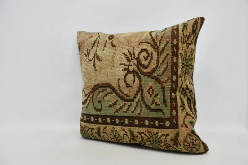Kilim Rug Cushion, Ethnical Kilim Rug Pillow, Pillow Cover, Rustic Pillow Sham, Pillow for Sofa, 32x32 Beige Pillow, Turkish Kilim Pillow - 4