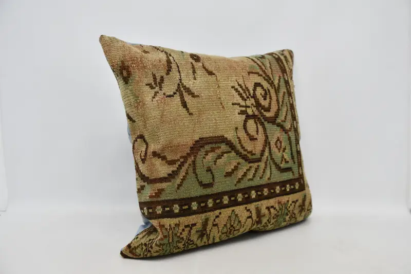 Kilim Rug Cushion, Ethnical Kilim Rug Pillow, Pillow Cover, Rustic Pillow Sham, Pillow for Sofa, 32x32 Beige Pillow, Turkish Kilim Pillow - 3
