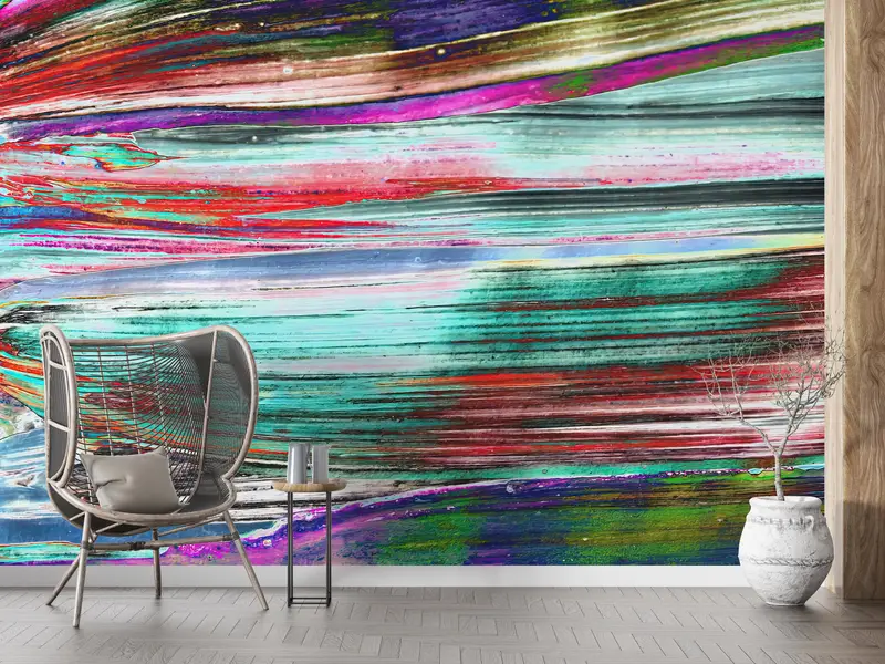 Abstrakte, farbenfrohe, zeitgenössische bedruckte Tapete: Werten Sie Ihren Raum auf