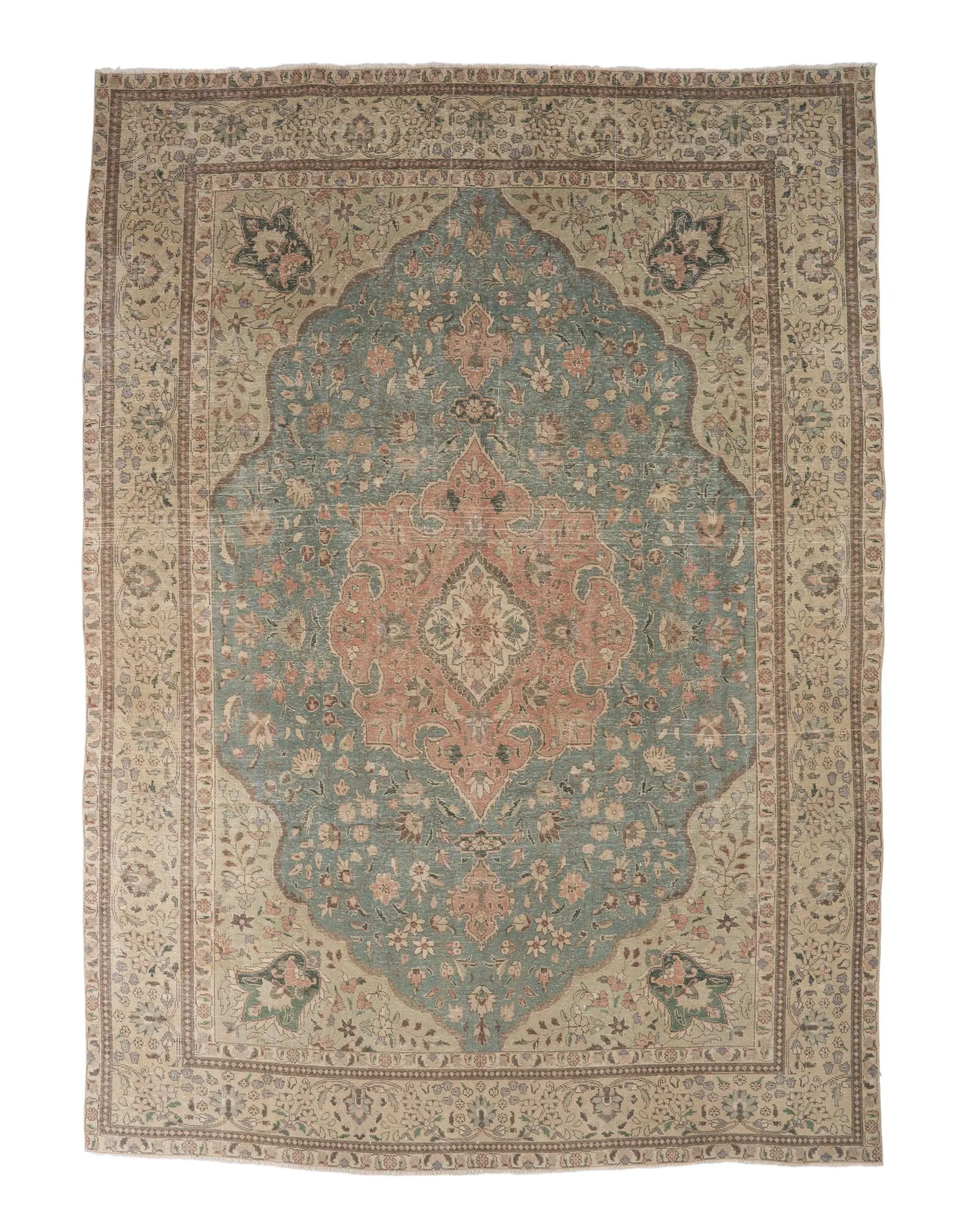 Vintage Rug, Oversize 9.7x12.9 ft Turkish Rug, Blue Brown Camouflage Wool Rug - 1