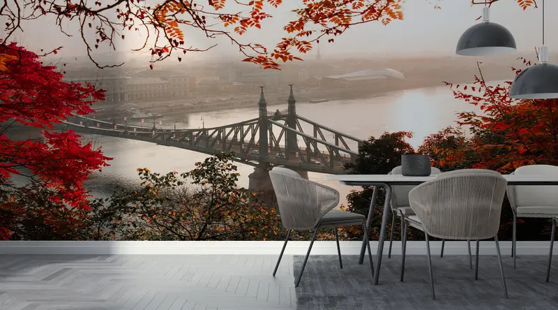 Bedruckte Herbst-Stadtbild-Tapete: Elegantes urbanes Herbstdekor