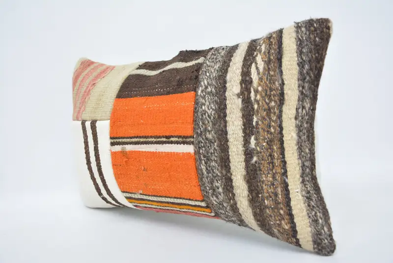 Cushion Case, Customized Pillow, Meditation Pillow Sham, Handmade Kilim Cushion, Vintage Kilim Pillow, Turkish Pillow, 12x20 Orange Cushion Cover - 4