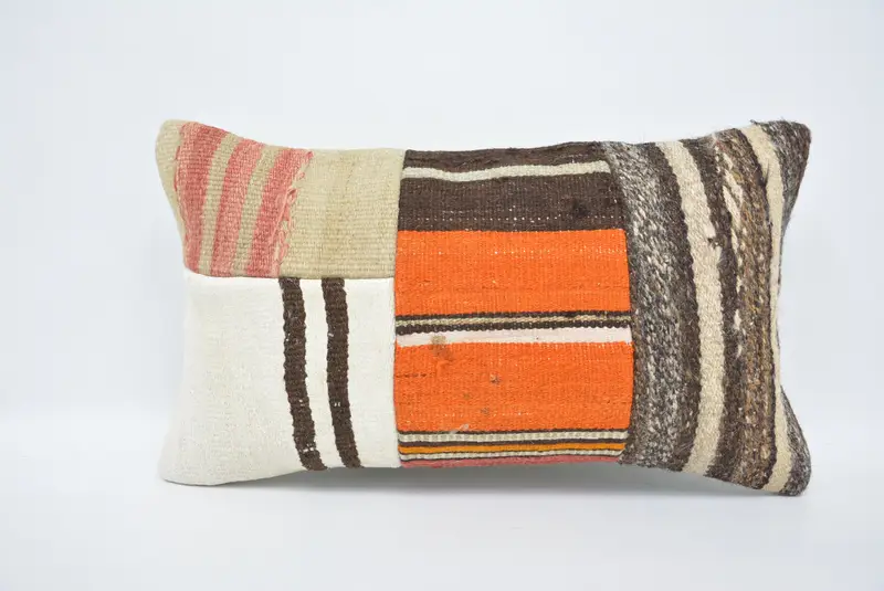 Cushion Case, Customized Pillow, Meditation Pillow Sham, Handmade Kilim Cushion, Vintage Kilim Pillow, Turkish Pillow, 12x20 Orange Cushion Cover - 1