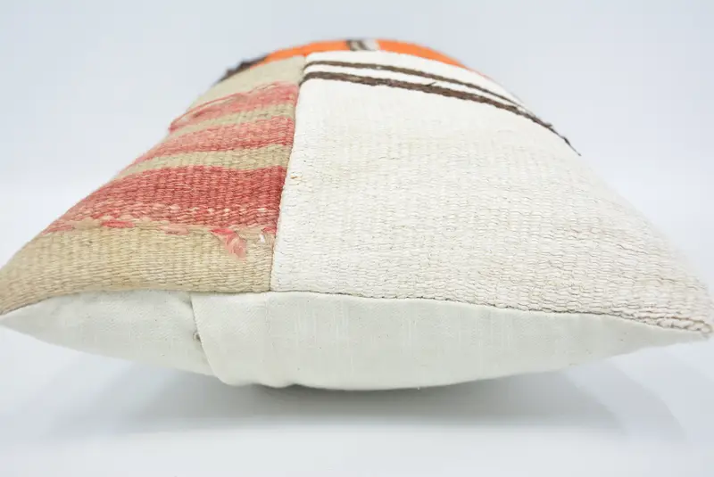 Cushion Case, Customized Pillow, Meditation Pillow Sham, Handmade Kilim Cushion, Vintage Kilim Pillow, Turkish Pillow, 12x20 Orange Cushion Cover - 5
