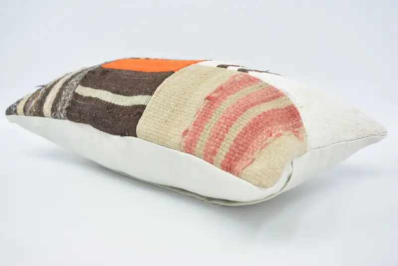 Cushion Case, Customized Pillow, Meditation Pillow Sham, Handmade Kilim Cushion, Vintage Kilim Pillow, Turkish Pillow, 12x20 Orange Cushion Cover - 6