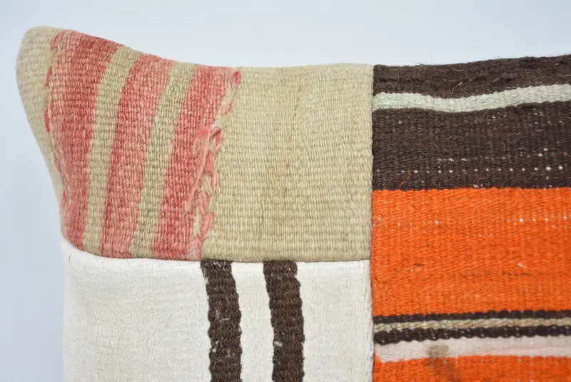 Cushion Case, Customized Pillow, Meditation Pillow Sham, Handmade Kilim Cushion, Vintage Kilim Pillow, Turkish Pillow, 12x20 Orange Cushion Cover - 2