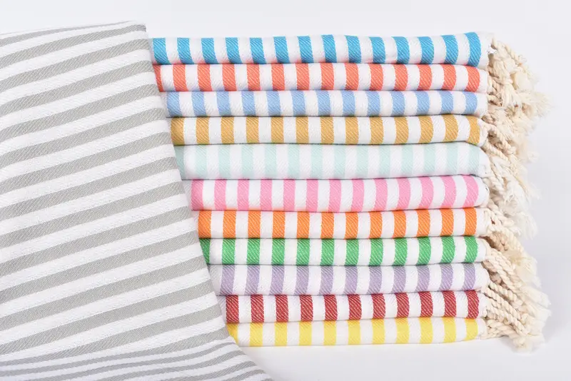 Beach Towel Personalizable Turkish Cotton Beige Stripes, 40x71 Inches