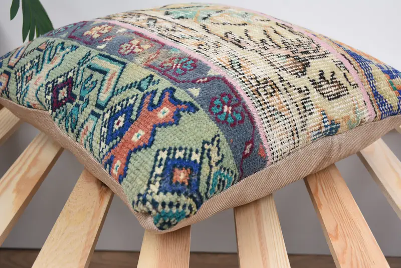 Pillow, Kilim Cushion Sham, Throw Kilim Pillow, 18x18 Yellow Pillow Sham, Boho Pillow Sham Cover, Wool Kilim Pillow Pillow Case - 6