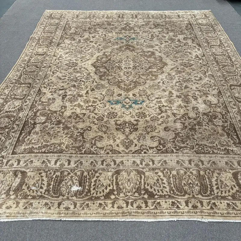 Zarif Bej Halı, 9,4x12,1 ft Sağlam Konfor