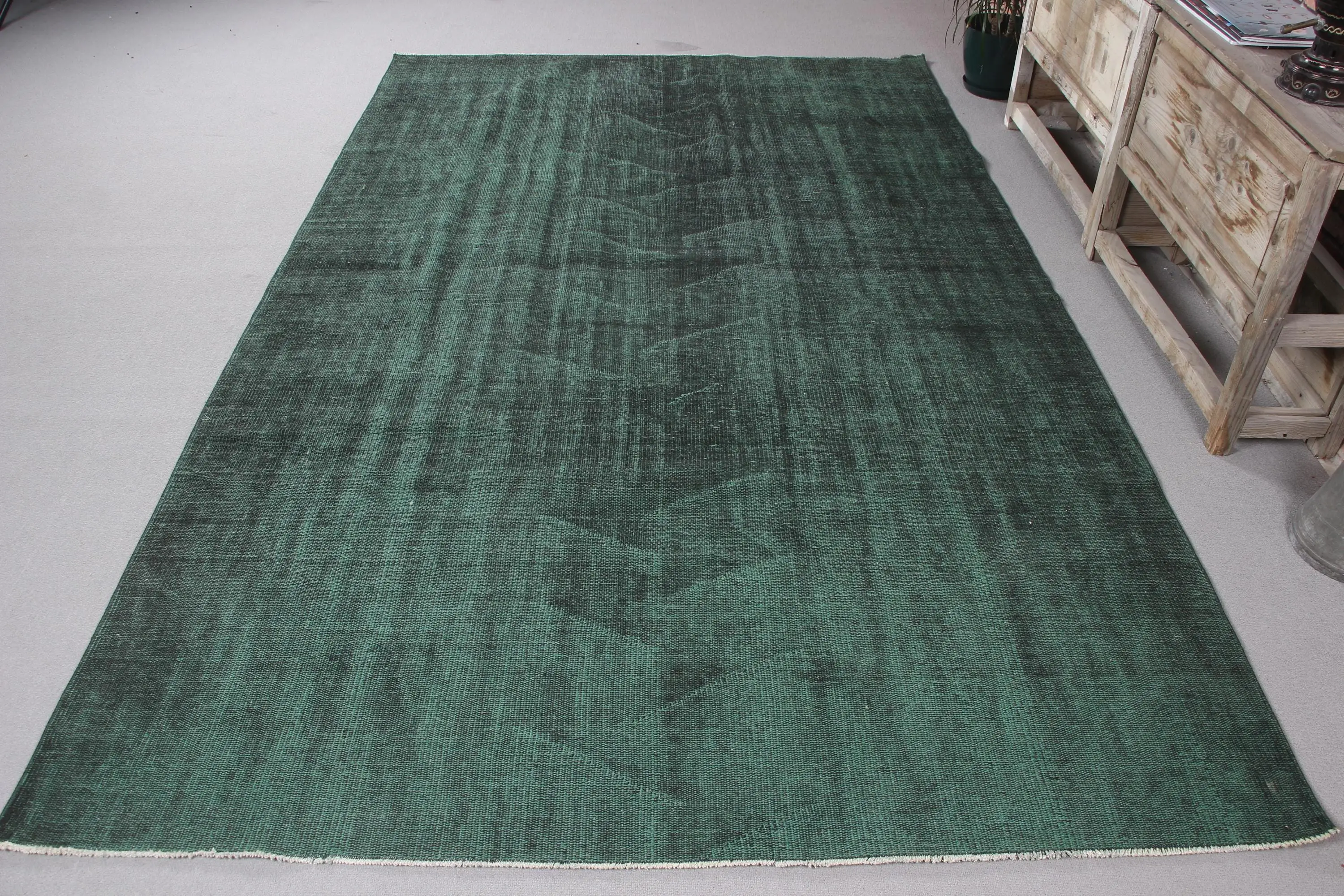 Türk Halısı, 6x9.7 ft Büyük Vintage Halı, Yeşil Beyaz Düz Halı - 1